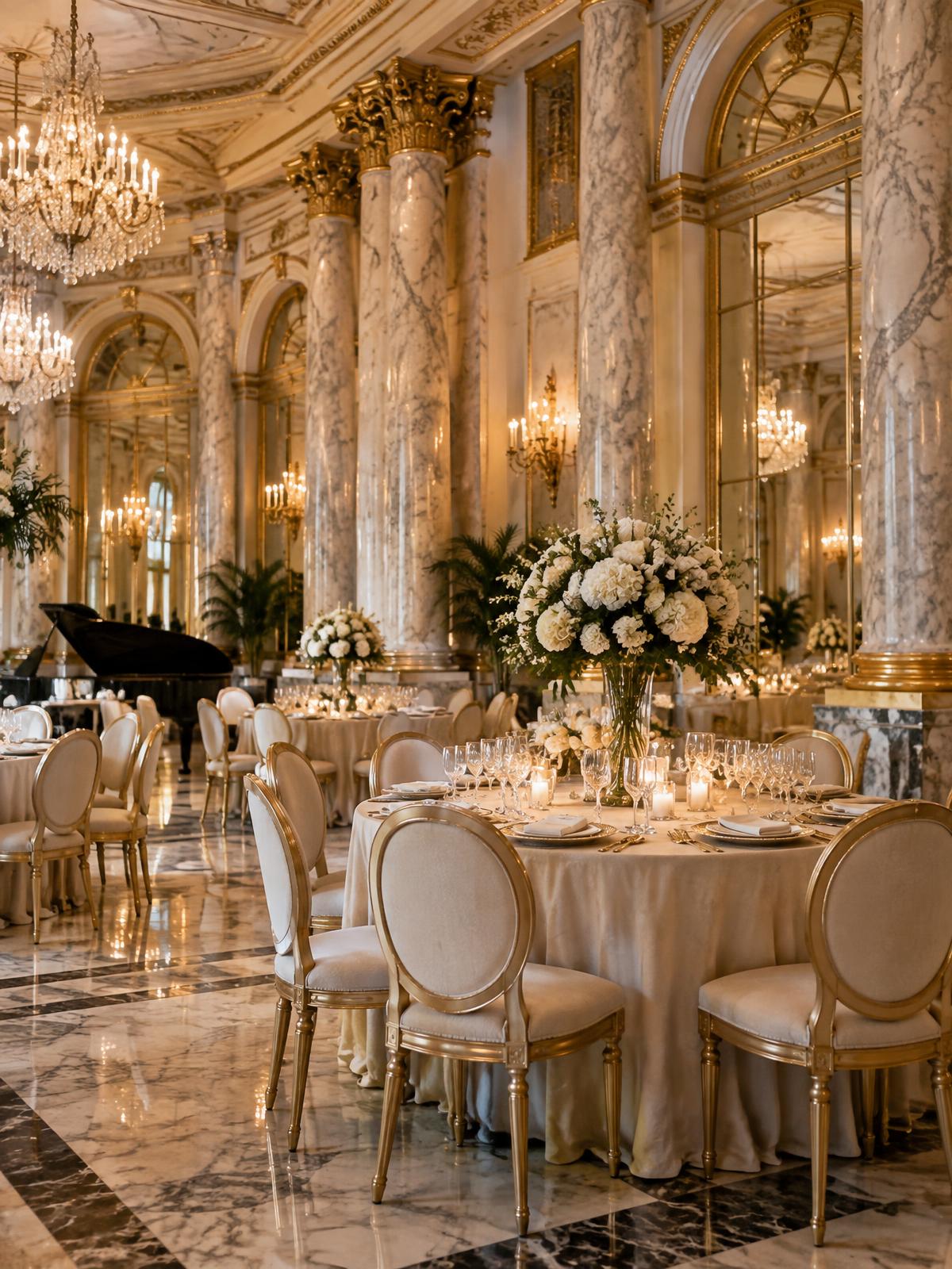 Marble and gold interior details of the venue